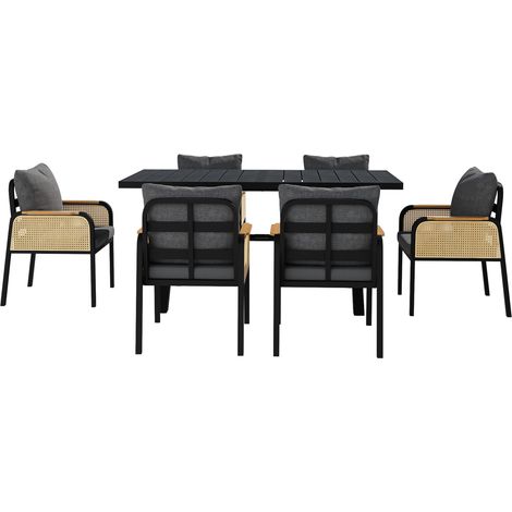 Modernes Gartenmöbel-Set 1 Tisch und 6 Stühle mit Eisenrahmen und Kissen (1/5)