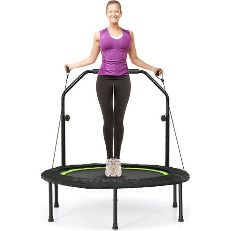COSTWAY φ101cm Mini Trampolin, Fitness Trampolin mit höhenverstellbarm Haltegriff & 2 Widerstandsbändern, Kindertrampolin faltbar, Gartentrampolin bis 150kg belastbar für Erwachsene und Kinder (1/5)