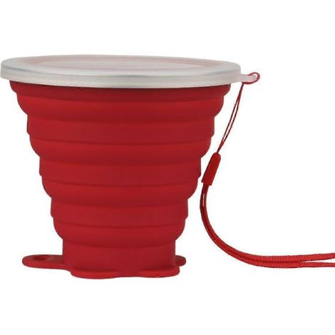 Faltbarer Silikon-Reisebecher - Faltbarer Silikon-Campingbecher mit Deckel - Ausziehbares Becherset - Tragbar, mit Skala [270 ml] Rot) (WZ2290) (1/4)