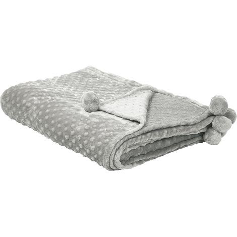 Manta gris claro 200 x 220 pompones textura suave colcha sofá cama comodidad Samur (1/5)