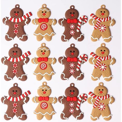 Décorations de Noël en forme de bonhomme en pain d'épice, lot de 12, en PVC, pour sapin. (1/5)