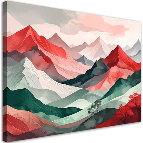 Bild auf Leinwand Rote und grüne Berge Pastelllandschaft 30x20 (1/5)