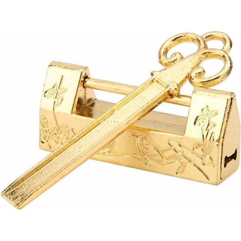 Porte de Style Ancien Chinois frappant Mini Serrure Traditionnelle de Style Chinois et Fleurs clés Cadenas Petite Serrure(Or) (1/5)