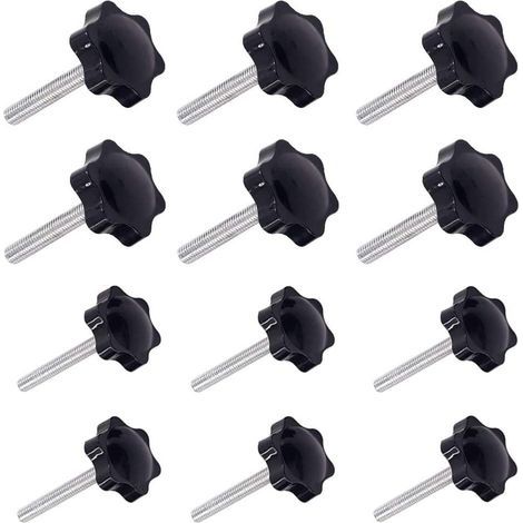 – Lot de 12 poignées de serrage M6 et M8 – Filetage mâle 32mm et 38mm – Plastique et métal noir – Pour équipements mécaniques (1/5)