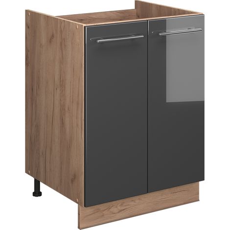 Spülenunterschrank Fame-Line, Anthrazit Hochglanz/Goldkraft Eiche, 60 cm, Vicco (1/5)