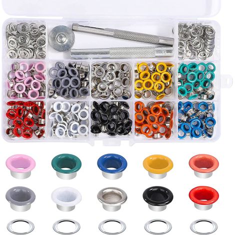 Lot de 300 œillets métalliques 5 mm avec outil de pose pour chaussures, vêtements, sacs à main et bricolage DIY (10 couleurs) (1/5)