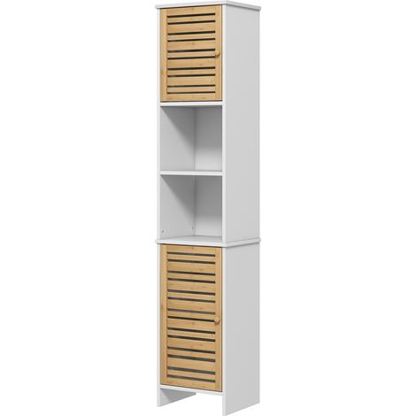 Meuble colonne salle de bain bicolore 2 placards étagère réglable 2 niches 35x30x170 cm