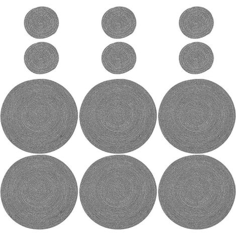 Ensemble de 12 sets de table et sous-verres ronds (38 x 38 cm et 11 x 11 cm), gris (1/5)