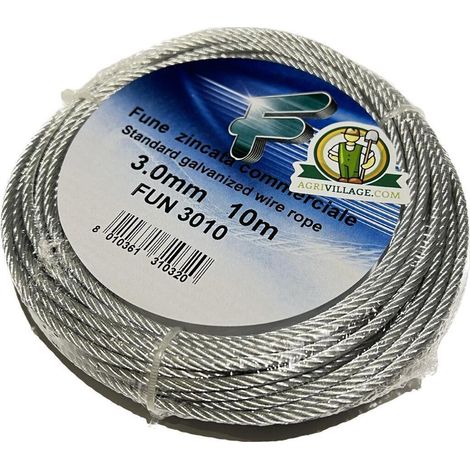 FUNE ZINCATA 72 FILI IN ROTOLO DA 10 MT DIAMETRO 3 MM