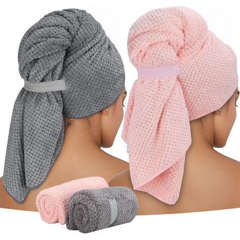 Set di 2 asciugamani in microfibra per capelli lunghi, ad asciugatura rapida, 100x60 cm, turbante super assorbente. (1/5)