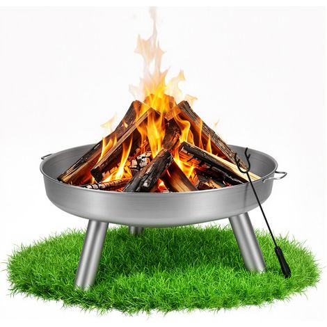 TolleTour Braciere da giardino Ø 75 cm argento con attizzatoio, focolare in acciaio zincato, foro di scarico, 3 gambe e maniglie (1/5)