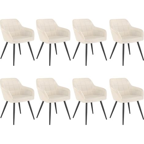 WOLTU Sedie Set di 8 Sedie da Pranzo Sedie da Cucina con Gambe in Metallo per Sala da Pranzo, Velluto, Crema