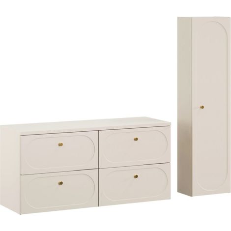 Set TORNADO beige: Waschtischunterschrank 120cm + Waschtischplatte + Stauraumsäule