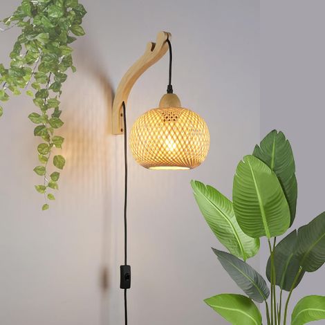 Aplique pared madera pantalla mimbre RAMA E27 (1/5)