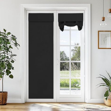 Rideau occultant pour porte - 173 x 66 cm - Rideau de porte à scratch - Autocollant - Sans perçage - Isolant - Polyester - Avec attaches réglables - Noir (1/5)