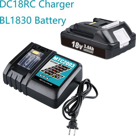1 Packung 18 V 3,0 Ah Ersatzakku und Ladegerät-Set für Makita 18 Volt Akku BL1830 BL1840 BL1850 BL1860 und Ladegerät 3ADC18RC DC18RD MTC2003 (1/5)