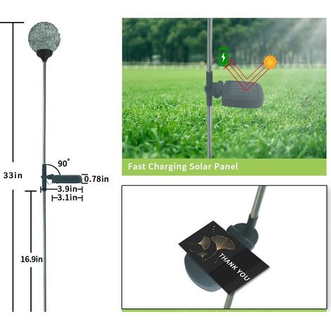 Lot de 2 lampes solaires de jardin en forme de boule de verre craquelé avec changement de couleur - Éclairage décoratif pour terrasse, allée, cour (1/4)