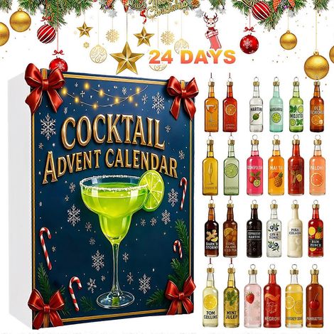 Calendrier de l'Avent 2026 sur le thème des cocktails (compte à rebours de 24 jours) avec 24 décorations 2D, cadeaux surprises pour Noël (1/5)