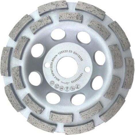 Meule boisseau diamantée 125 mm universelle pour béton et pierre - Double rangée, fixation 22,2 mm