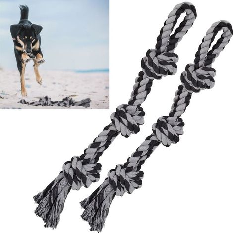 Relaxdays Jouet pour chiens en corde, lot de 2, accessoire pour grands canins, robuste, à mâcher, 70 cm, noir/gris (1/5)