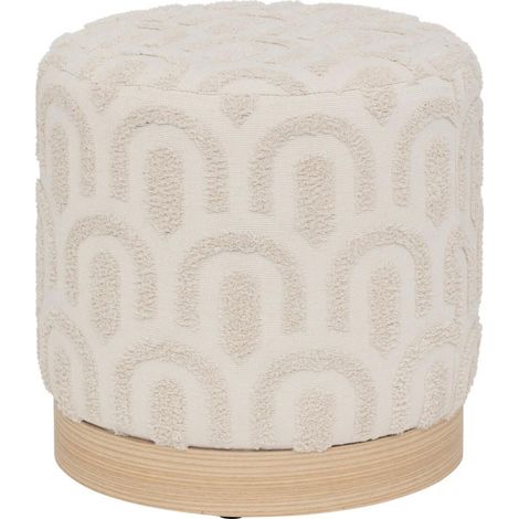 Pouf Motif Tufté "Copas" 38cm Blanc (1/4)