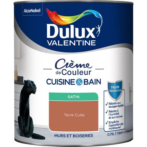 Dulux Valentine Peinture Intérieure Crème de Couleur Cuisine et Salle de bain - Satin Terre Cuite 0,75 L