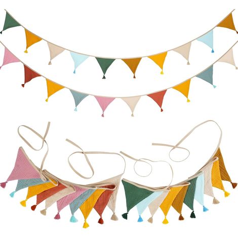 Guirlande de Fanions pour Chambre d'enfant 2 PCS Guirlande Fanions Tissus 2.6 mètres Coton Bannière de Drapeau Triangulaire en Tissu pour Chambre de Bébé, Lit d'enfant, RéUtilisable (1/5)