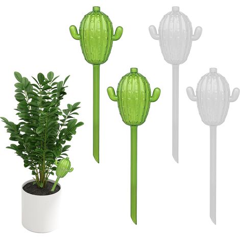 Lot de 4 dispositifs à pointes d’arrosage autonome, globes arroseurs plastiques en forme de petit cactus de 100 ml (3,38 oz), arroseur automatique pour pot adapté aux plantes intérieures et extérieure (1/5)