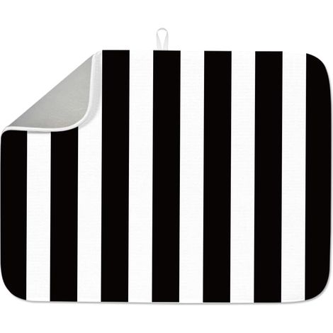 Tapis de séchage à rayures noires et blanches de 45 x 60 cm, tapis absorbant à rayures noires et blanches, tapis de séchage minimaliste à bandes pour table, comptoir, évier, café, bar (1/5)