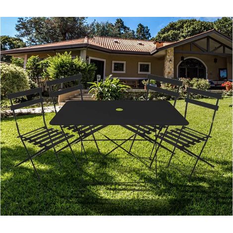 CHALET & JARDIN Ensemble repas Bistrot dépliant métal - Table + 4 Chaises - Noir (1/3)