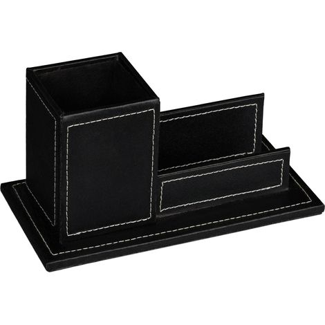 Moderno organizer da scrivania per biglietti da visita 20 x 10 x 10 cm elegante contenitore effetto pelle nera 130012145