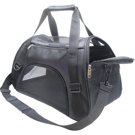 Sac de transport pour animaux de compagnie, sac de voyage pliable et respirant pour chats et petits chiens, sac de transport confortable avec bandoulière, noir (1/5)