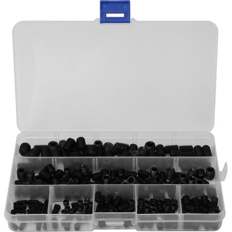 Lot de 250 vis sans tête noires M4 M5 M6 M8 M10, acier carbone, six pans creux, kit assorti (1/5)