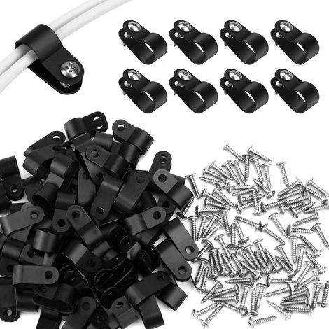 120P Clip Câble R12,7 Nylon Ignifugé Noir Livré avec vis inox, classe ignifuge V0, adapté fixation câble divers équipements (1/5)