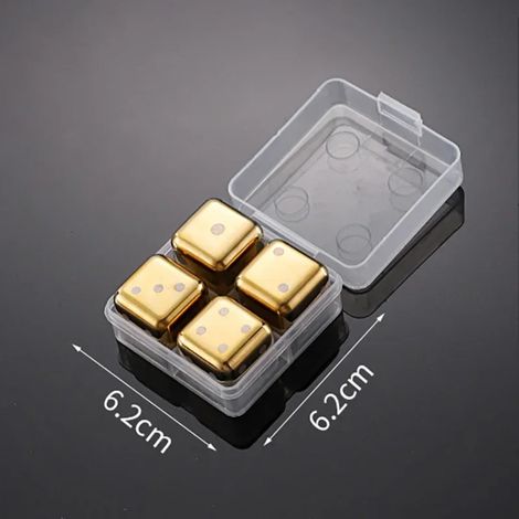 (Dés 4 pièces dorés) Pierres à whisky réutilisables, glaçons en acier inoxydable, refroidisseur à vin à congélation rapide, granules métalliques de qualité alimentaire, accessoires de bar pour refroid (1/5)