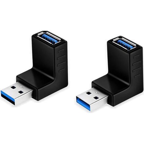 CCYKXA USB 3.0 Angle Adapter, 90° Angle Adapter, Female USB Connector Extender Plug 2Pcs Coupler, Compatible with All USB Cables