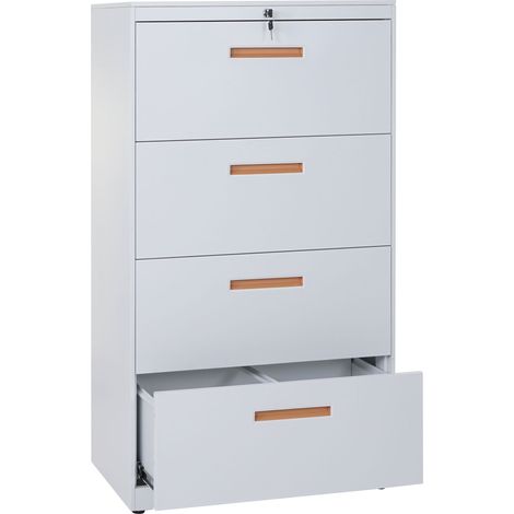 Armario de oficina con 4 cajones para documentos A4 132 x 76 x 46 cm diseño elegante y seguro en acero gris 040011185