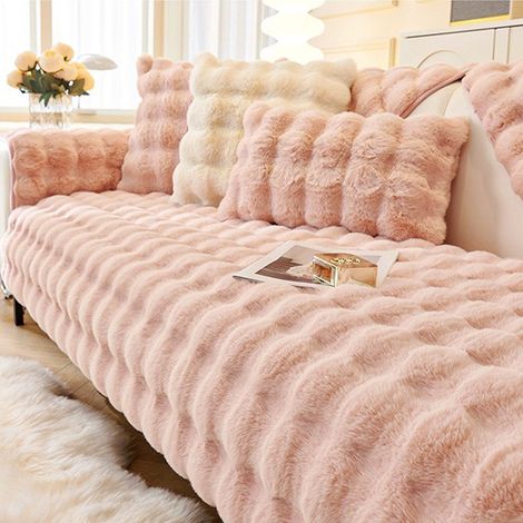 Housse de canapé peluche lapin rose sakura, 110×110cm, 1 place, antidérapant (1/5)