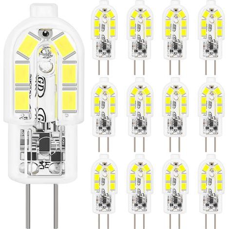 Ampoule LED G4,12PCS Ampoules led 2W Equivalent 20W Halogène Lampe, Ampoule G4 Blanc Froid 6000K 200LM Sans Scintillement Non Dimmable AC/DC 12V Économie Ampoules pour Chambre Salon Cuisine Jardin [Cl (1/5)
