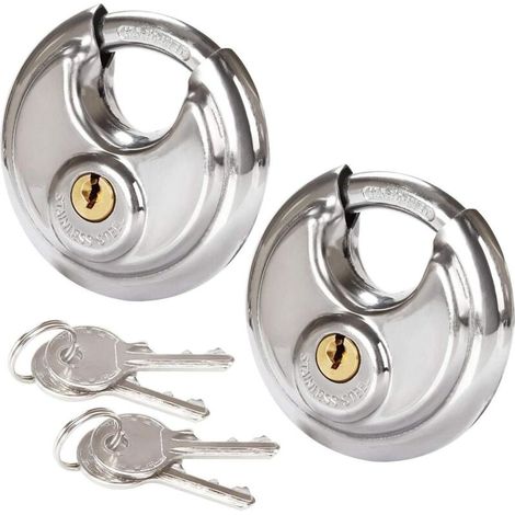 Lot de 2 Cadenas Circulaires de Sécurité, 60MM Cadenas Rond en Acier Inoxydable, Cadenas à Disque Résistant à la Rouille pour les Remises, les Garages, les Remorques