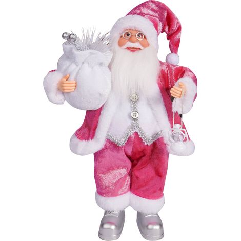 32 cm große, stehende Weihnachtsmannfigur, ideal als Weihnachtsdekoration für Schlafzimmer, Kaminsims, Tischdekoration, Schaufenster oder als Schmuck. Rosafarben. (1/5)