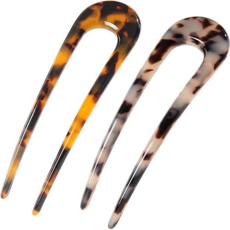 Lot de 2 fourchettes à cheveux en forme de U en acétate de cellulose de style français (1/5)