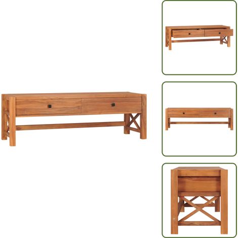Meuble TV 140x40x45 cm Bois de teck - Meuble Tv - Meuble Tv Bois - Meuble Tv Design - Meuble Tv Rustique - Étagère Tv (1/5)