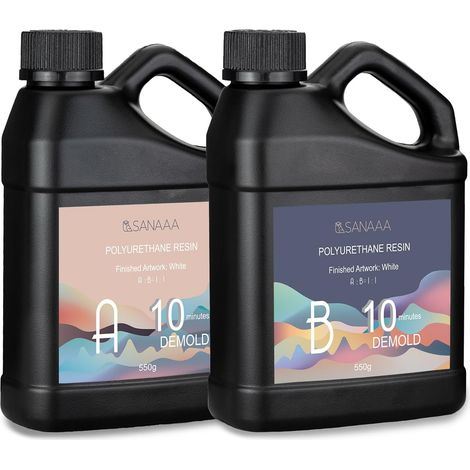 Résine polyuréthane, résine bicomposante de 1100 g, résine à durcissement Rapide en 10 Minutes, Plastique pour Le Moulage de modèles, prototypes et Autres Objets artisanaux en résine. (1/5)