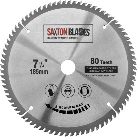 Lame de scie circulaire TCT 185 mm x 80 dents x alésage 20 mm (bagues 16 mm) compatible avec Evolution, Bosch et Makita, etc. (1/5)