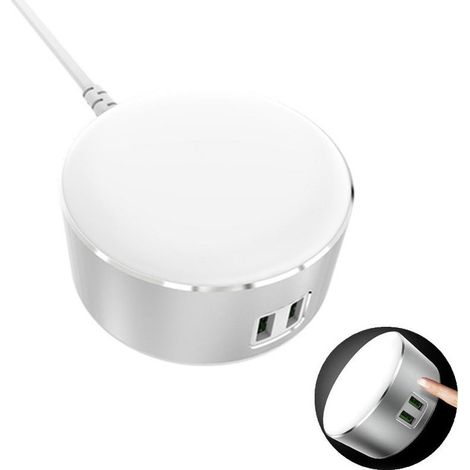 Trade Shop - LAMPADA LED TOUCH MIT CARICABATTERIE 2 USB DA VIAGGIO FÜR IOS UNDROID -