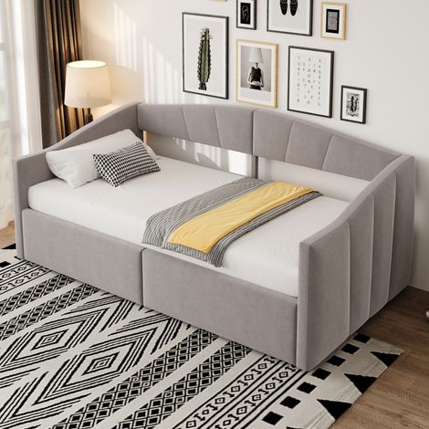 lit adulte simple rangement 90x200 velours accoudoirs OKMYHOME (1/5)