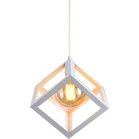 Pendelleuchte Industrielle Metall E27 Geometrisches Quadrat Hängende Deckenleuchte für Esszimmer Wohnzimmer,Weiß