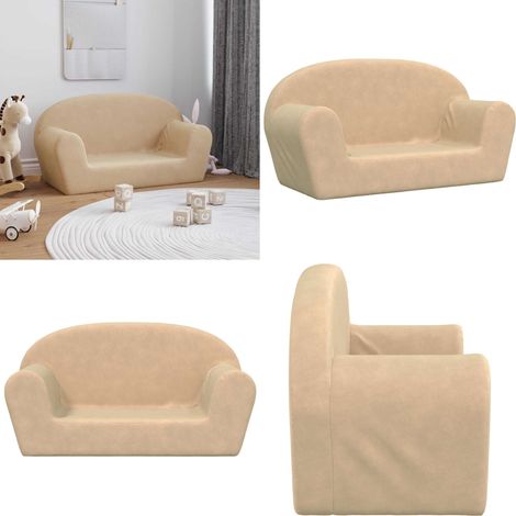 vidaXL Kindersofa 2-Sitzer Creme Weicher Plüsch (1/5)