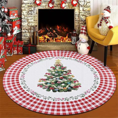 Alfombra redonda, Alfombra de terciopelo cristal para dormitorio con diseño de Feliz Nochebuena, Alfombra para dormitorio infantil, Alfombra antideslizante y lavable para sala de estar, Alfombra suave (1/5)